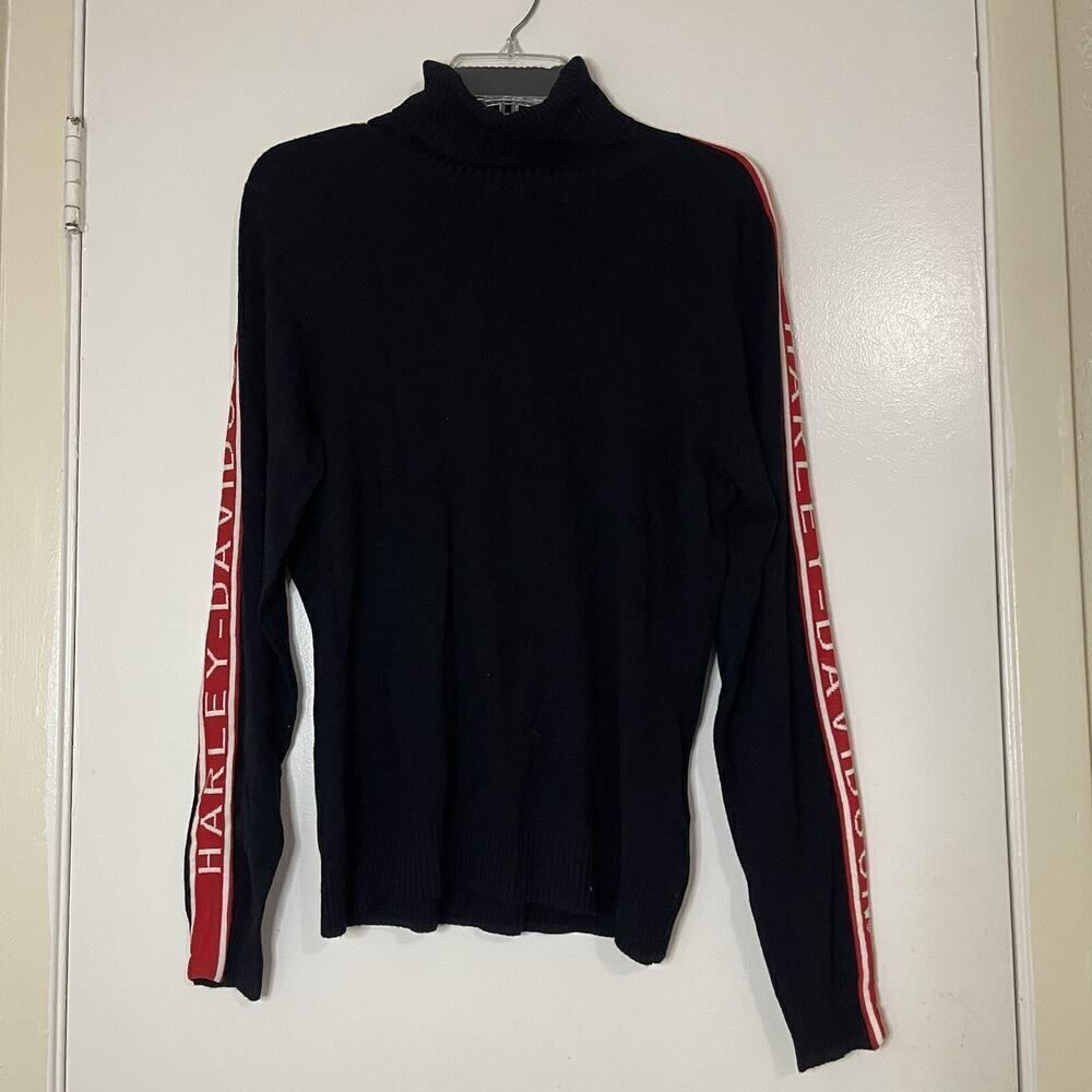 Harley Davidson knit long sleeve logo turtle neck black sweater womens large